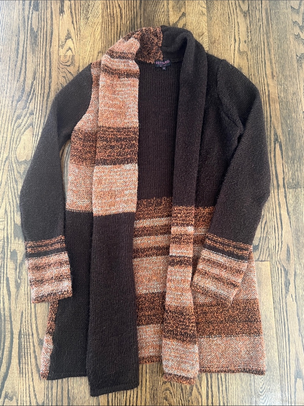 Cozy Wool Blend Striped Open-Front Women's Cardigan in Brown & Rust